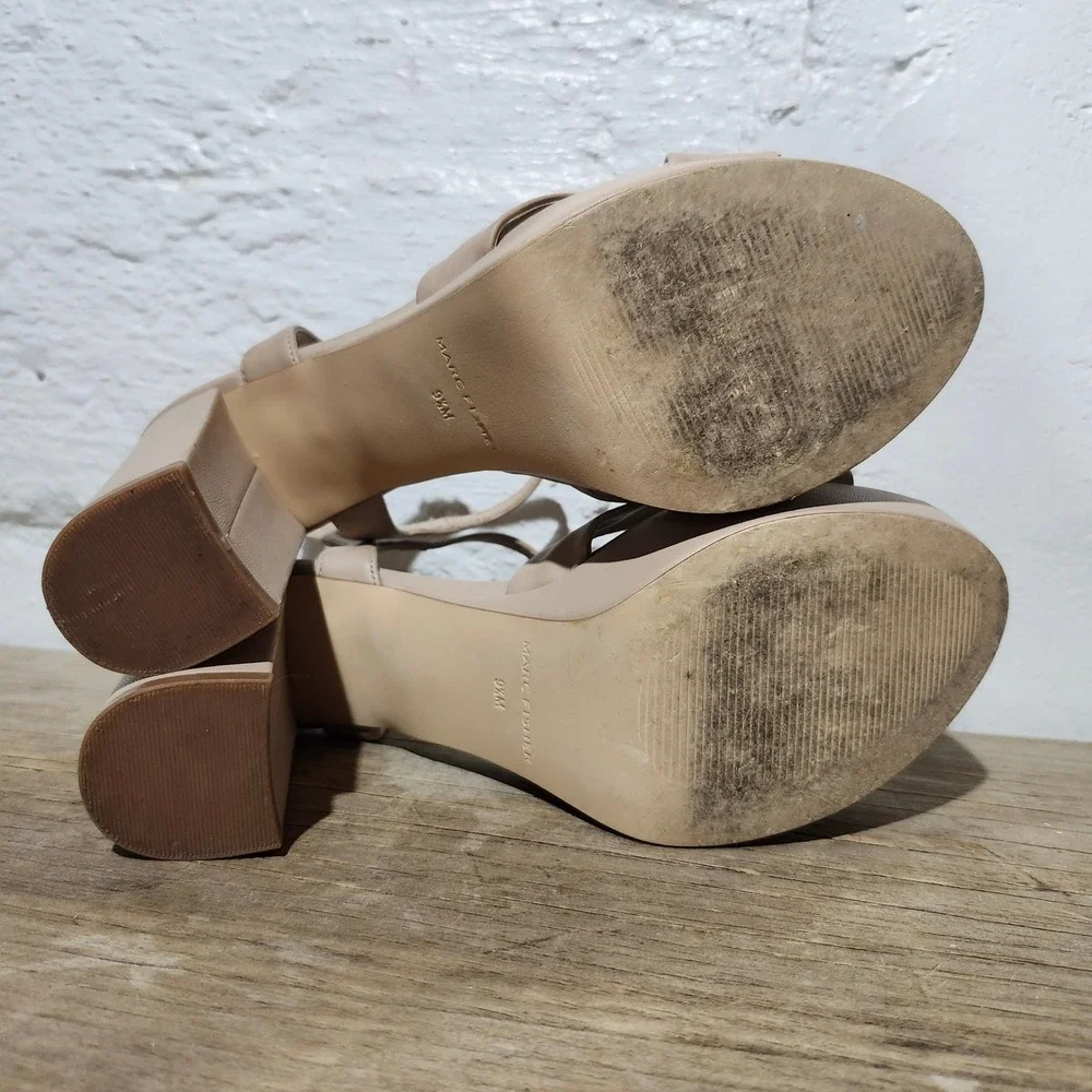 Marc Fisher Tan Knotted Platform Block Heel Sandals Womens 9.5M Nude Ankle Strap
